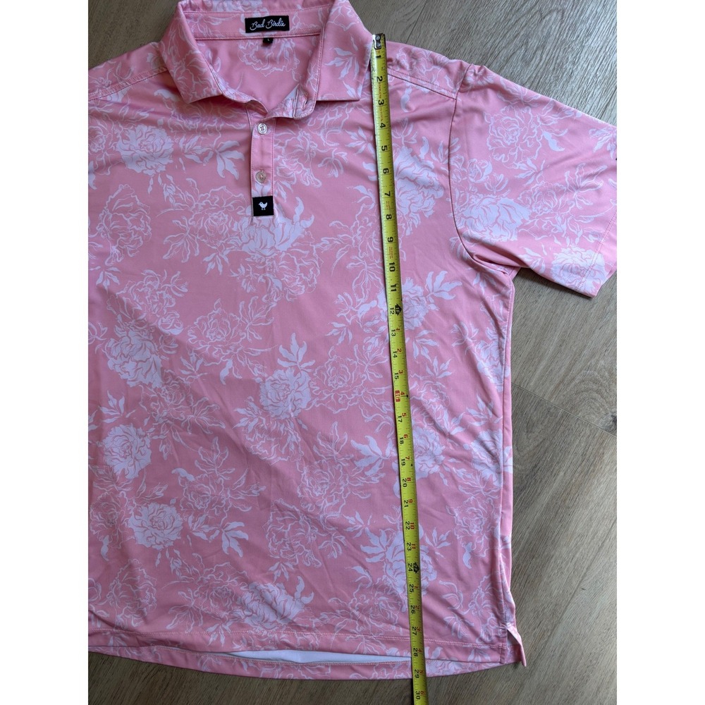Bad Birdie Mens Pink Floral Performance Golf Polo Shirt Size Large Short Sleeve - Picture 4 of 9